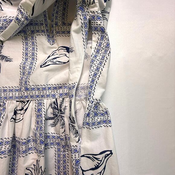 Calypso St. Barth Blue White Seashell Palm Print Cotton Dress Size S - Picture 5 of 16